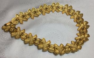 80s Necklace Etruscan Faux Gripoix Paloma Style X Link Textured Matte Gold Pl 5