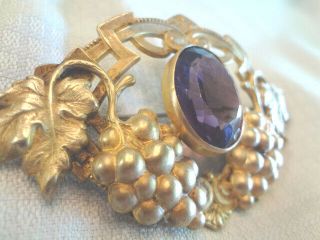Fabulous Antique Victorian Large Sash Pin With Amethyst Glass Stone 2