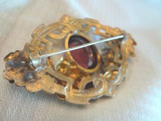 Fabulous Antique Victorian Large Sash Pin With Amethyst Glass Stone 3