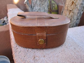 Vintage Brown Leather Jewelry Box W/ Beige Satin Lining Old