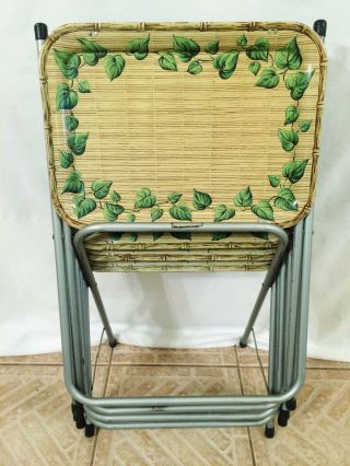 Vintage Metal Cal - Dak Table Trays With Stand Child Size Bamboo & Ivy Motif