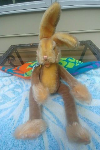 Large Vintage Steiff 18 Inch Plush Rabbit Bunny With Ear Button And Tag 7343