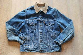 Vintage 80s Levi ' s Orange Tab Denim Jacket Corduroy Collar Size 40 Blue Jeans 6