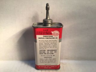 Vintage Firestone Oil Can handy oiler Lead Top 4 oz Rare tin Sunoco Shell Mopar 3