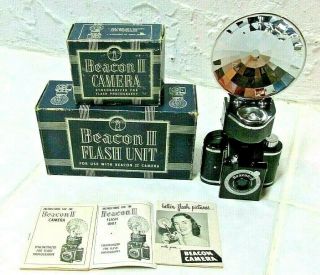 Vintage 1950s Beacon Ii Camera W/ Flash & Boxes & Manuals