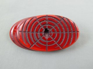 Vintage Art Deco Era Dark Cherry Red Carved Bakelite Spiderweb Brooch Pin