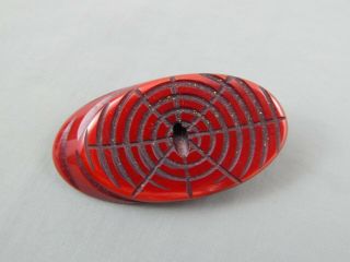 Vintage Art Deco Era Dark Cherry Red Carved Bakelite Spiderweb Brooch Pin 2