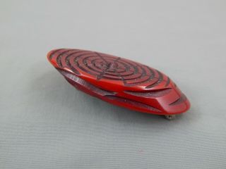 Vintage Art Deco Era Dark Cherry Red Carved Bakelite Spiderweb Brooch Pin 4