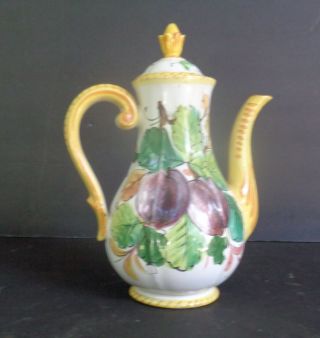 40 Ounce Vintage Italian Coffee/tea Pot Cherries And Plums Signed Italy 4484 Ff