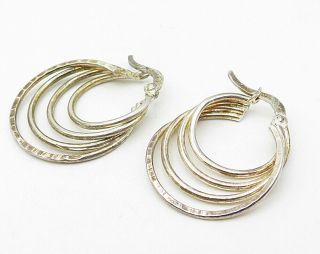 925 Sterling Silver - Vintage Petite Split Hoop Etched Huggie Earrings - E4172 2