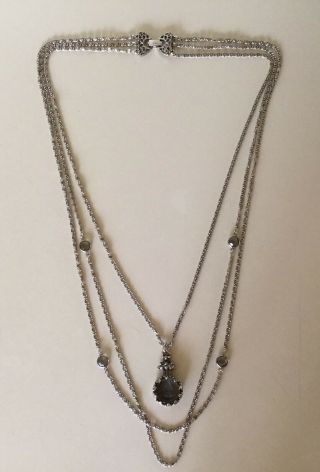 Goldette // Vintage 31 " Triple Strand Intaglio Necklace // Crystal Cameo Accents
