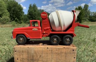 Vintage 1958 - 1961 Red Tonka Toys Cement Mixer Truck Pressed Steel Toy