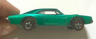 1968 HOT WHEELS REDLINES CUSTOM DODGE CHARGER - GREEN - MADE IN THE USA 3