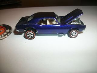 Pre - 1970 ' s hot wheels redlines,  Custom Camaro,  purple,  1967,  with matching button 4