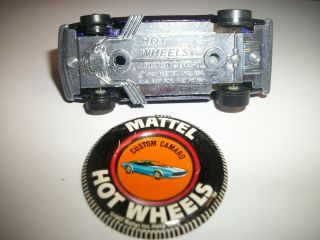 Pre - 1970 ' s hot wheels redlines,  Custom Camaro,  purple,  1967,  with matching button 6