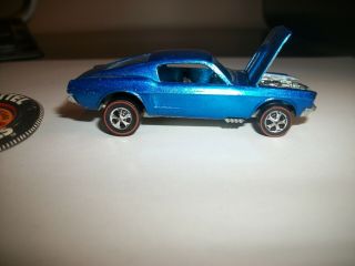 Pre - 1970 ' s Hot wheels,  redlines,  Custom Mustang,  blue with matching button 4