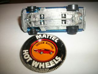 Pre - 1970 ' s Hot wheels,  redlines,  Custom Mustang,  blue with matching button 6