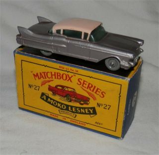 60s.  Matchbox Lesney 27 Cadillac Sixty Special.  Grey Wheels/Black base. 5