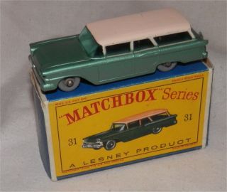 1960s.  Matchbox.  Lesney.  31 B American Ford Fairlane Wagon,  Black Base,  Grey Wheels