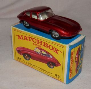 1960s.  Lesney.  Matchbox,  32 Jaguar E Type Sports Car.  In " E " Box.