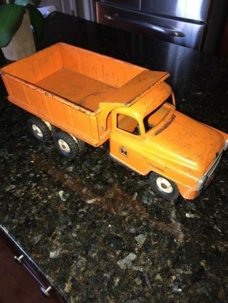 Vintage 1960’s International Harvester Orange Pressed Steel Toy Dump Truck