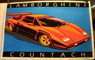 Rare Vintage 1985 Velvet Blacklight Lamborghini Countach 23 X 35 " Poster Flocked