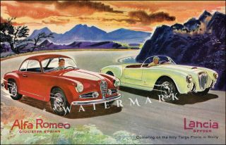 Alfa Romeo And Lancia Targa Sports Racing Vintage Poster Print Italian Car Races