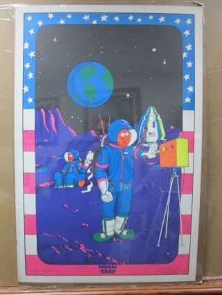 Moon Crap Landing Space Exploration Vintage Black Light Poster 1972 In G3819