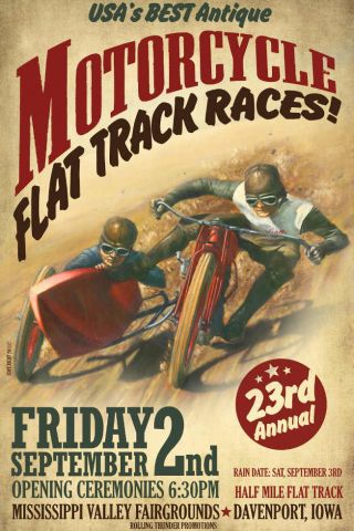 Vintage Dirt Flat Track Sidecar Motorcycle Racing Poster Print 54x36 9mil Paper
