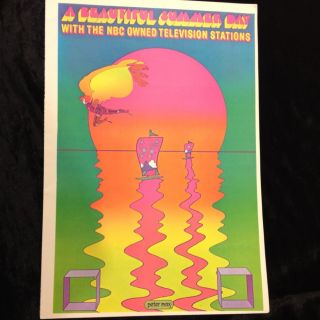 Rare Nbc Television Tv Peter Max Vintage Pop Psychedelic Wall Art Poster Print