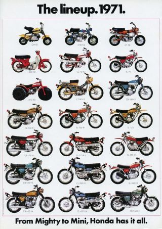 1971 Honda Line Up Full Line Vintage Motorcycle Ad Poster Print 36x25 9mil Paper