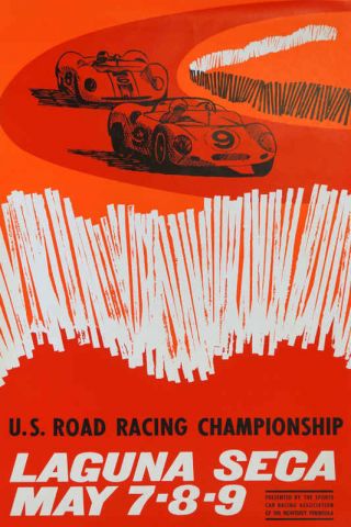 Vintage 1965 Laguna Seca Us Grand Prix Auto Racing Poster Print 24x16 9mil Paper