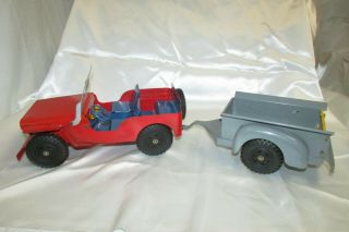 1940s Marx Lumar Willys Jeep And Trailer Pressed Steel Electric Toy Truck 3x5