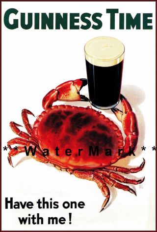 Crab Guinness Time Have This One With Me Vintage Poster Print Classic Beer Art
