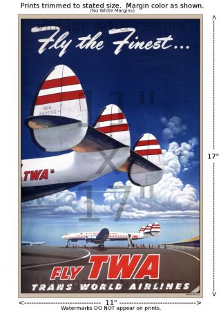 Vintage Airline Travel Art Print - TWA Fly the Finest - 11x17 inch 2