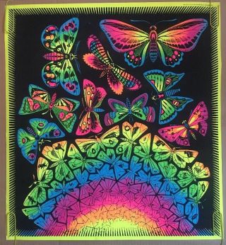 Butterflies Vintage Blacklight Poster Psychedelic Pin - Up 1960 
