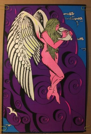 Love Angel Vintage Blacklight Poster Pin - Up Synergisms 1972 1970’s Uv