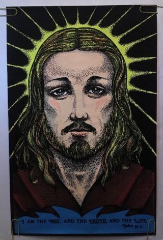 Jesus Vintage Black Light Poster Psychedelic Religious Pin - Up 1970s Way
