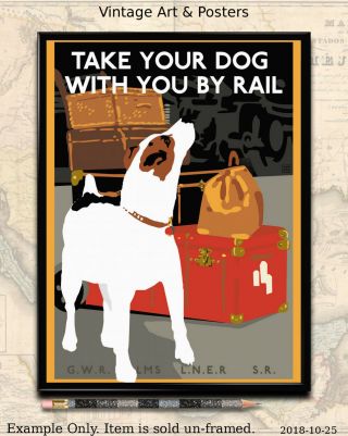 Vintage British Railways Travel Print Take Your Dog With You By Rail 8.  5 " X11 "