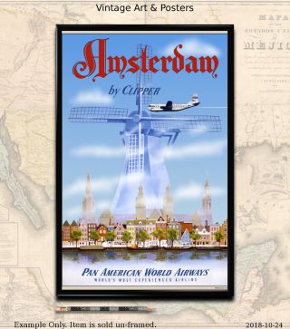 Vintage Airline Travel Art Print - Amsterdam - 11x17 Inches