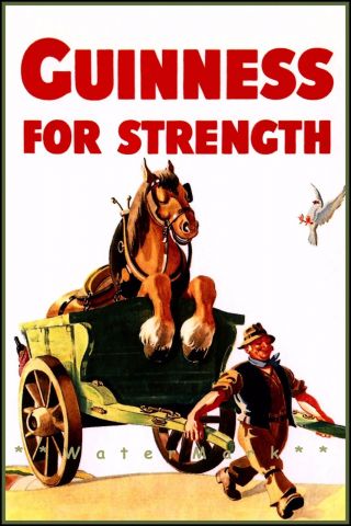 For Strength Guinness Horse In Cart Vintage Poster Print Beer Advertising Art