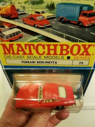 ULTRA RARE Matchbox Lesney 75 Ferrari Berlinetta Red Regular Wheels blisterpack 2