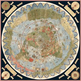 1587 Flat Earth Map Of The World Urbano Monte Historic Wall Poster Globe Model