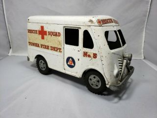 Vintage Tonka Fire Dept 5 Rescue Squad Van Pressed Steel Toy Ambulance Metal