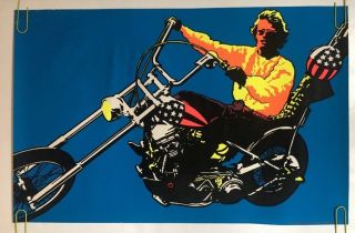 Easy Rider Vintage Blacklight Poster Peter Fonda Motorcycle Chopper Pin - Up 1972