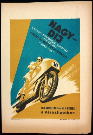 Vtg Orig.  Sport Poster International Motor And Motorcycle Race 1958