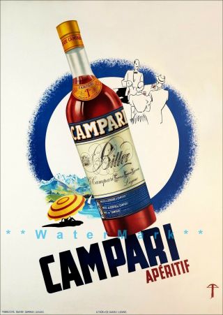 Campari Bitter 1950 Aperitif Vintage Poster Print Italian Liquor Drink Bar Decor