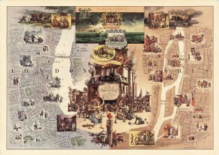 A Tale Of Two Cities Map Charles Dickens London Paris Pictorial Poster Reprint