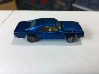 Vintage Hot Wheels Redline 1969 Custom Dodge Charger Blue NM (Displayed Car) 2