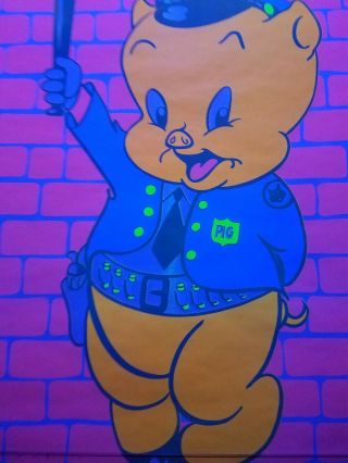 Vintage Blacklight Poster Porky Pig Cop 1972 Rare Police Funny NOS 6